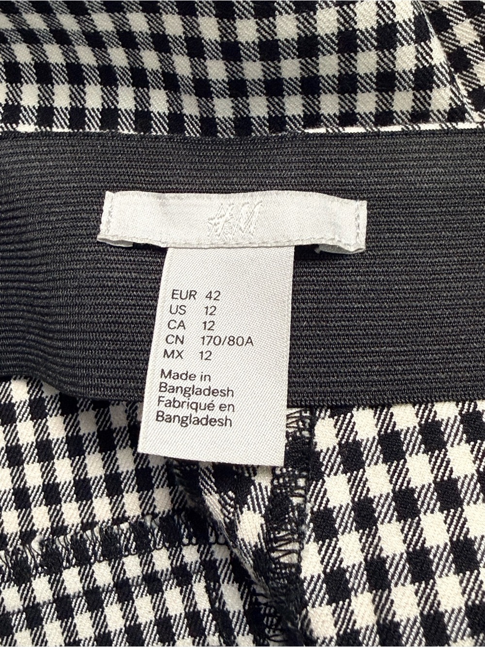 H&M Black White Gingham Pull On Ankle Pants Stretch Size 12 - Picture 7 of 13